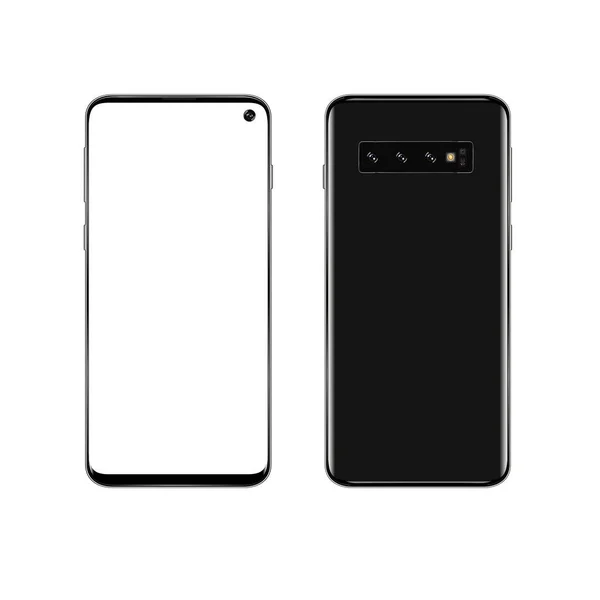 Telefon černý smartphone na bílém pozadí — Stockový vektor