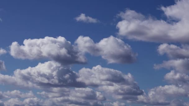 Белые облака медленно движутся против голубого неба — стоковое видео