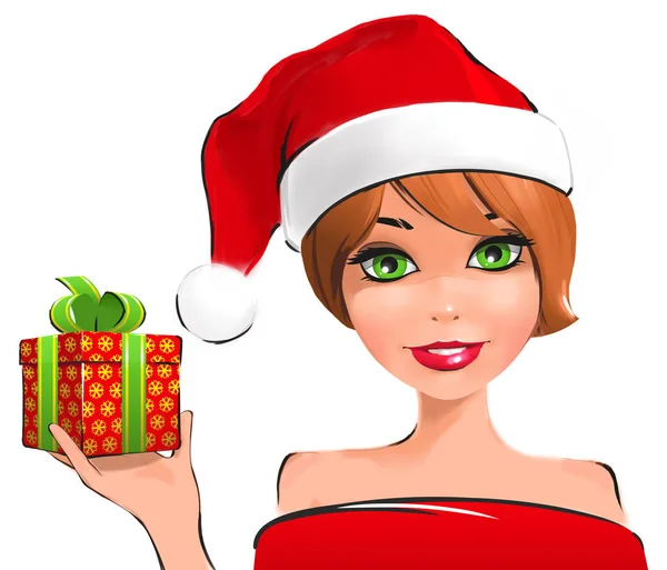 Noel kızı kap hediye ile el