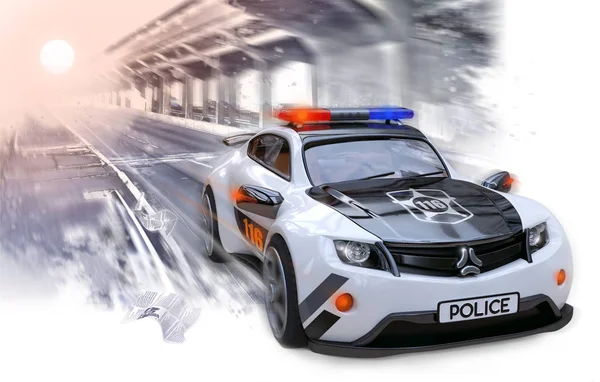 Поліцейський Автомобіль Оригінального Дизайну Білим Чорним Забарвленням Їде Вздовж Шосе — стокове фото