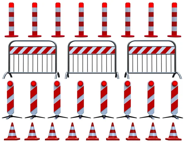 Uppsättning Signalbarriärer För Att Blockera Vägar Illustration — Stockfoto