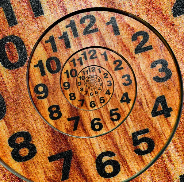 Деревянные Часы Бесконечности Бесконечными Спиральными Кривыми Циклы Времени — стоковое фото