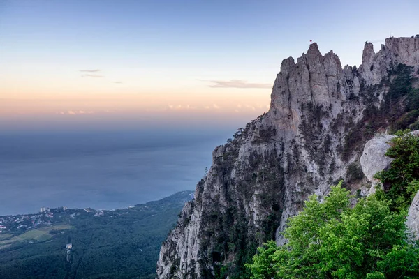 Berg Petri Het Uitzicht Stad Vallei Zwarte Zee Bij Zonsondergang — Stockfoto