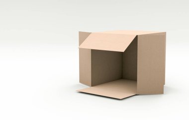 3d Yapılandırılmış Boş Kağıt Kutuyu Aç ve yatır Bembeyaz Arkaplan 'da izole edilmiş, maket yap