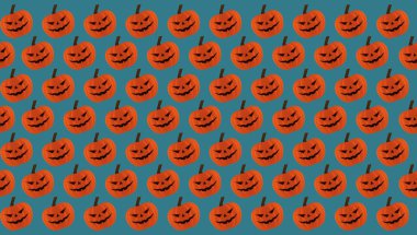 Mavi yeşil arka planda kusursuz Cadılar Bayramı balkabağı deseni