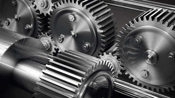 3D Rendering, Gear and Cog Industrial with silver metal