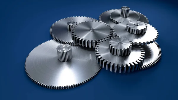 3d Hazırlama, Metal Dişliler Koyu mavi Arkaplanda