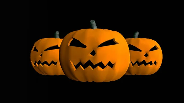 Rendering Tre Halloween Pumpor Huvud Mock Upp Isolerad Svart Bakgrund — Stockfoto