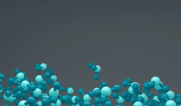 3drening, Mavi-Yeşil renklerde soyut molekül modeli kopya için boş alan, gri arkaplan.