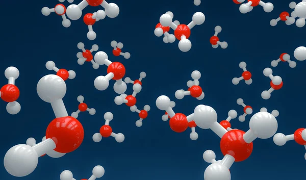 3DRendering,Abstract red and white molecule model structure on dark blue color background, Science concept.