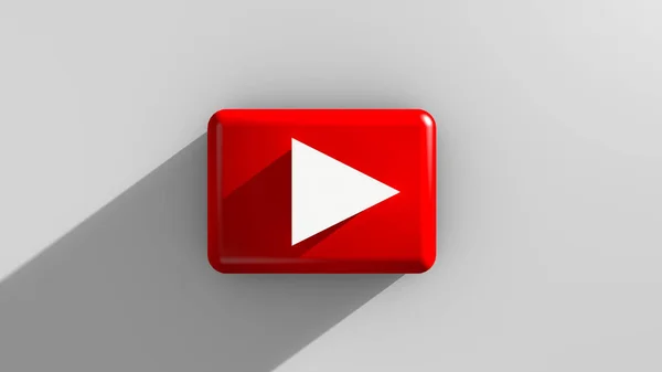 3d Renklendirme, parlak kırmızı oyun videosu ve beyaz gri arkaplanda gölgesi olan TV düğmesi.