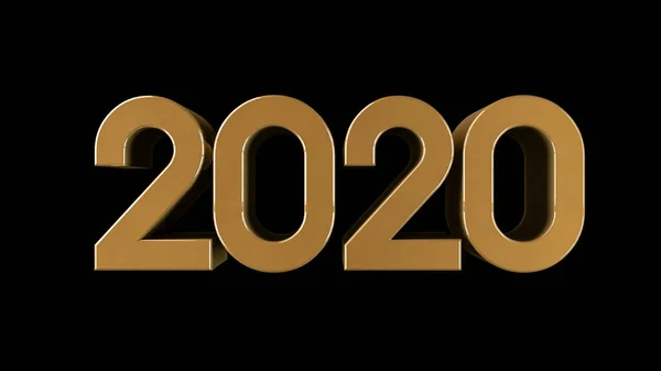 Rendering Happy New Year2020 Type Face Gold Number Shiny Reflection — Stock Photo, Image