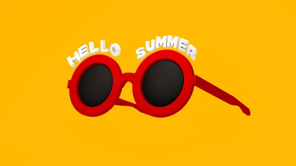 Rendering Realistische Rode Zonnebril Geïsoleerde Gele Achtergrond Hello Summer Concept — Stockfoto