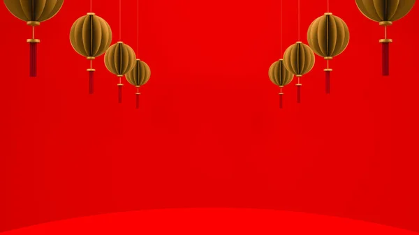 3d Hazırlama, Çin Yeni Yıl ünlüleri için soyut arkaplan fenerleri asan kağıt kesimi stil dekorasyonu, perspektif görüşü, geleneksel Asya dekorasyon konsepti, kopya için boş alan.