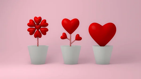 Representación Modelos Abstractos San Valentín Planta Simbólica Crecer Macetas Brillantes — Foto de Stock