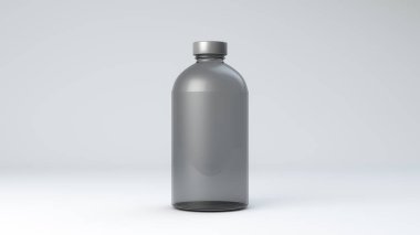 Realistic empty glass bottle with lid metal material, 3d rendering, template product blank space for copy, put in the white color background. 