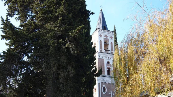 Träd Bakgrunden Ett Kristet Kloster — Stockfoto