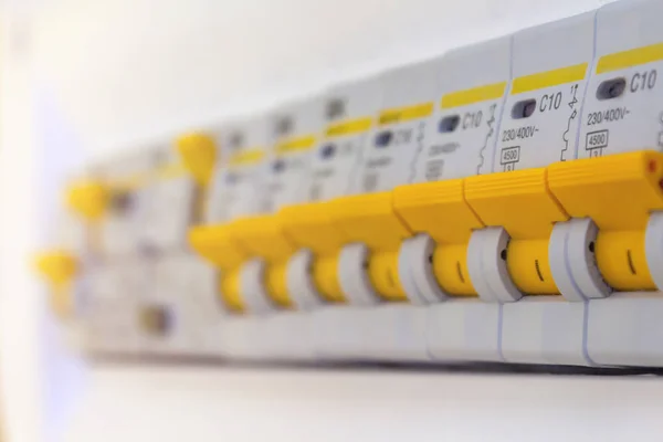 Electric circuit breaker fuse box. Selective focus.