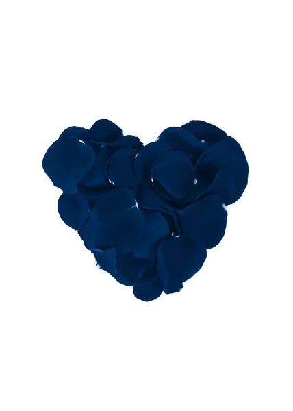 Rose petals blue heart isolated on white. — Stock Photo, Image