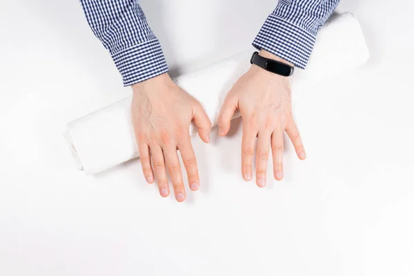 Male hands after spa manicure. Top view. — Stock Photo, Image