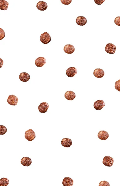 Chiudi Polpette Riso Cioccolato Colazione Cadendo Cima Fondo Isolato Sfondo — Foto Stock