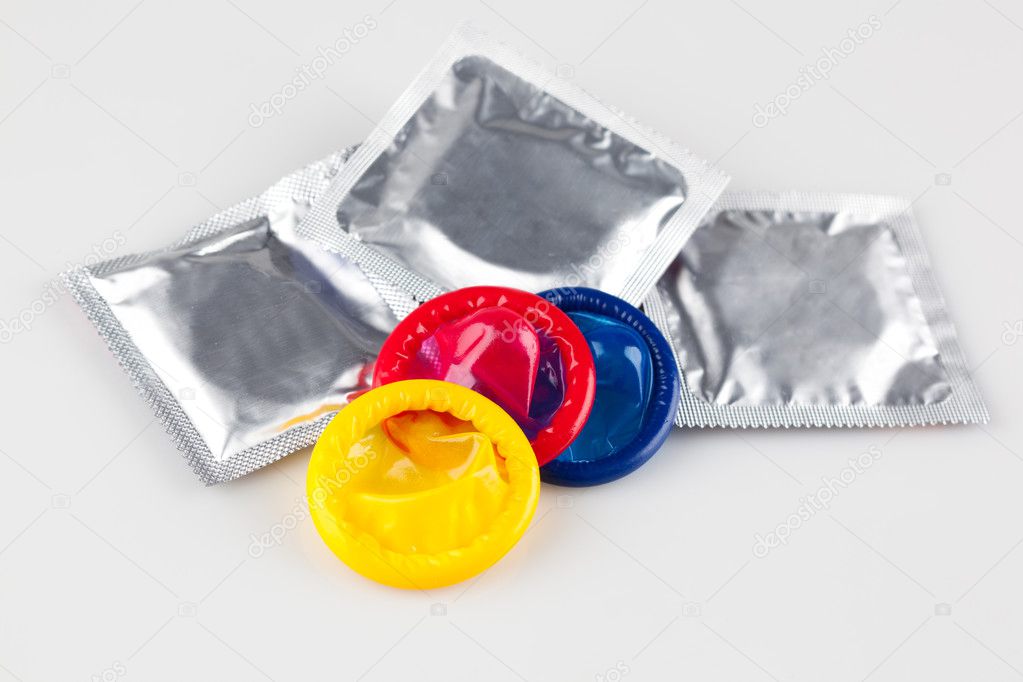 multicolored condoms on packing and without packing