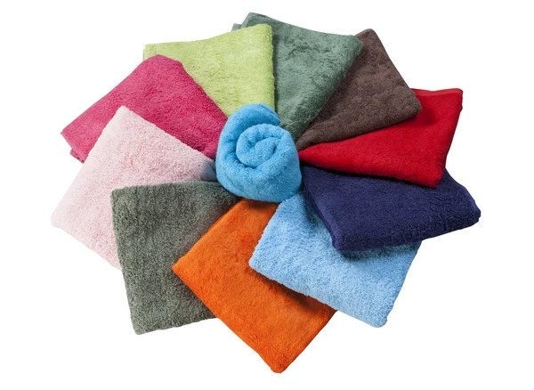 Collection of towels in the shape of a flower isolated on white — Stock Photo, Image