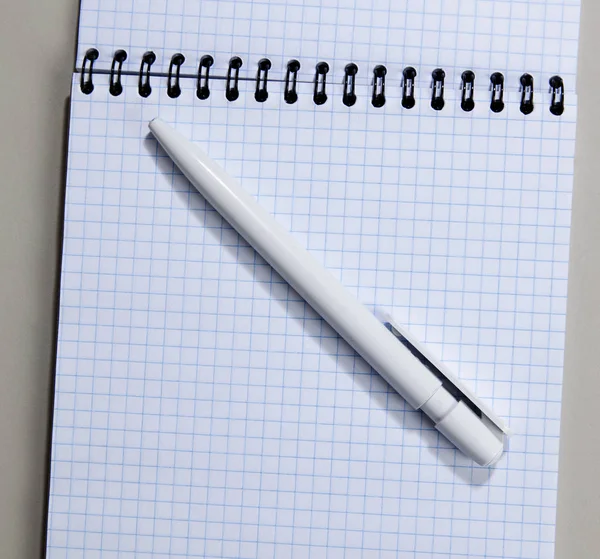 Блокнот с ручкой на белом фоне — стоковое фото