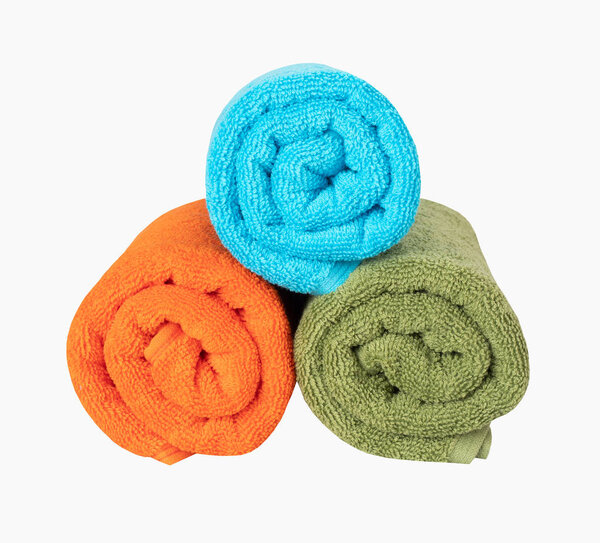 multicolored towels isolated on white background