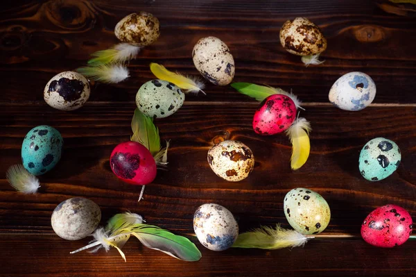 Huevos de codorniz sobre un fondo de madera —  Fotos de Stock