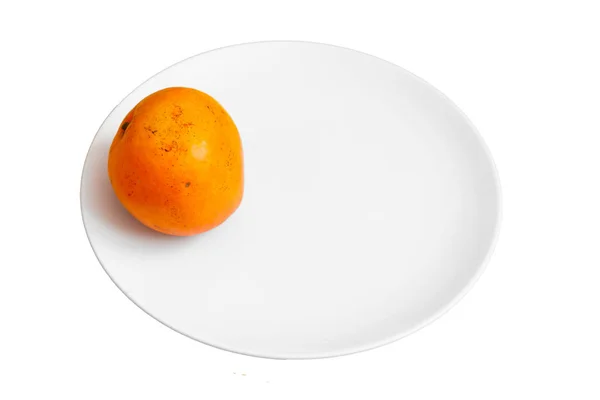在白色背景上隔离的橙色芒果盘的顶部视图. — 图库照片