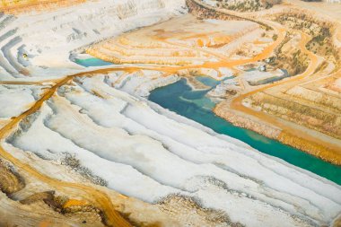 Taş ocağı panoramik manzarası. Madencilik.