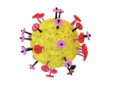 Coronavirus, SARS-CoV-2 ve beyaz bir fırında hastalık hücresi olan virüs geçmişi. Bakteri, mikroorganizma, virüs hücresi konsepti