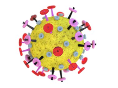 Coronavirus, SARS-CoV-2 ve beyaz bir fırında hastalık hücresi olan virüs geçmişi. Bakteri, mikroorganizma, virüs hücresi konsepti