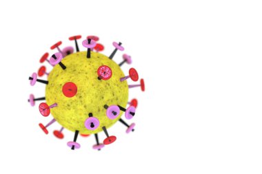 Coronavirus, SARS-CoV-2 ve virüs arkaplanının üç boyutlu bir çizimi. Bakteri, mikroorganizma, virüs hücresi konsepti.