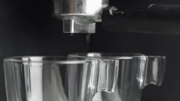 Barista Inserts Coffee Filter Holder Espresso Machine Puts Cups Switch — Stock Video