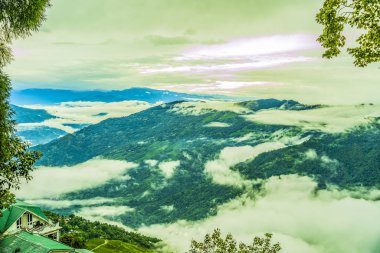 Bu, Darjeeling bölgesindeki bir köyün manzara fotoğrafı. Bu yağmurlu mevsimde Darjeeling 'in doğa manzarası ve havası harika..