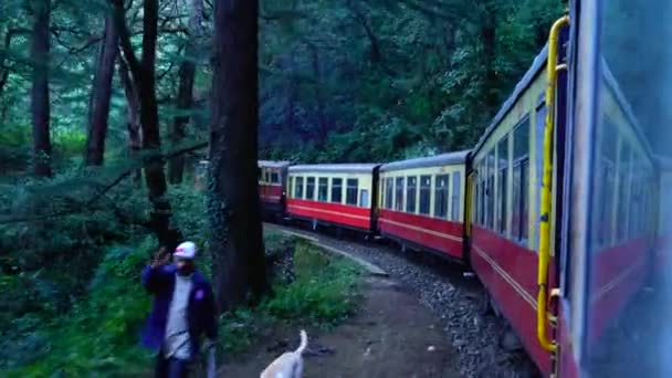 Dağ Yamaçlarında Hareket Eden Tren Güzel Bir Manzara Bir Yamaç — Stok video