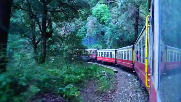 Train Moving Mountain Slopes Beautiful View One Side Mountain One — Stock Video