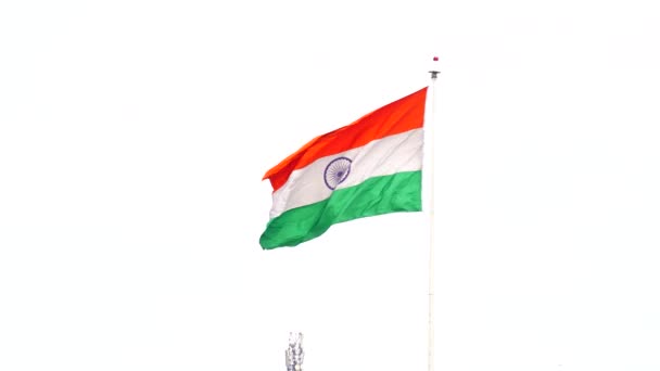 インド国旗は インドのサフラン インドの緑の四角形の三色旗で アショカ チャクラとともに描かれている — ストック動画