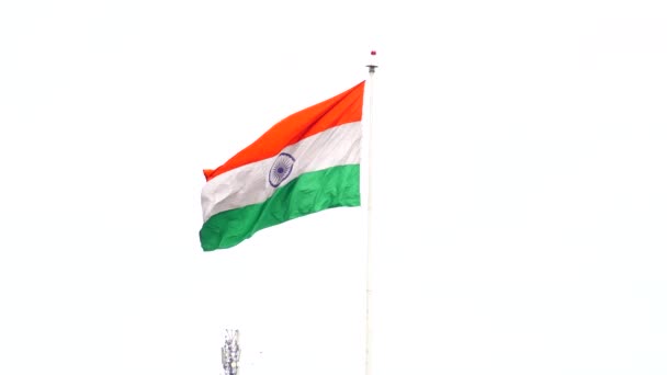 インド国旗は インドのサフラン インドの緑の四角形の三色旗で アショカ チャクラとともに描かれている — ストック動画
