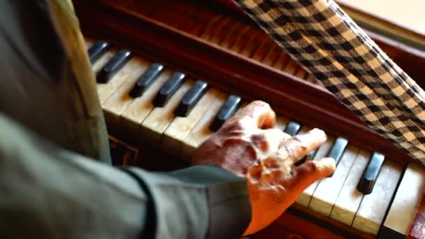 Close Shot Traditional Musical Instruments Harmonium Playing Ludhiana Punjab India — Stock Video