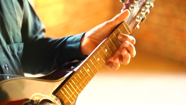 Gros Plan Sur Les Mains Homme Jouant Guitare Ludhiana Penjab — Video