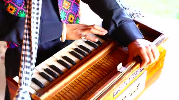 Primer Plano Instrumentos Musicales Tradicionales Tocando Armonio Ludhiana Punjab India — Vídeo de stock