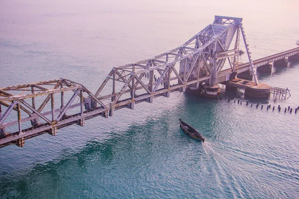 Pont Pamban Est Pont Ferroviaire Qui Relie Ville Mandapam Inde — Photo