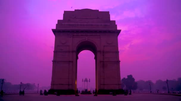 Vacker Färg Soluppgång Visa Indien Gate India Gate Ett Krigsmonument — Stockvideo