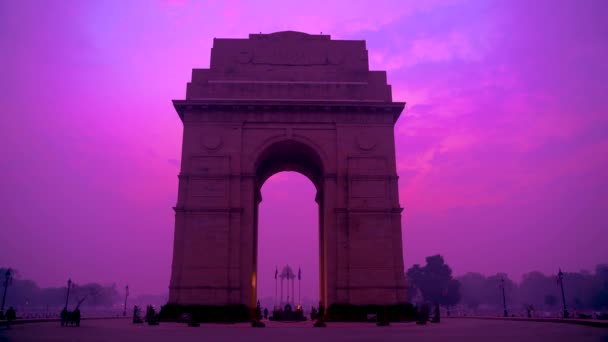 Vacker Färg Soluppgång Visa Indien Gate India Gate Ett Krigsmonument — Stockvideo