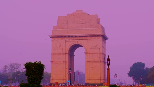 Color Sunrise View India Gate Yang Indah Gerbang India Peringatan — Stok Video