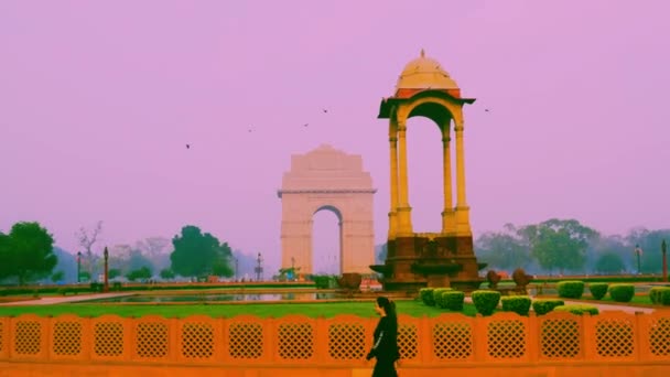 Hermoso Color Sunrise View India Gate Puerta India Monumento Guerra — Vídeos de Stock