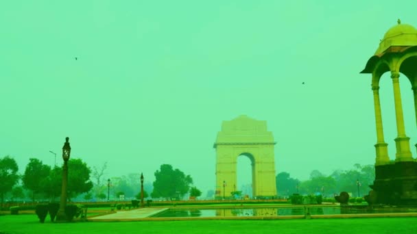 Яскравий Барвистий Вид Індію India Gate Військовий Меморіал Rajpath Дорога — стокове відео